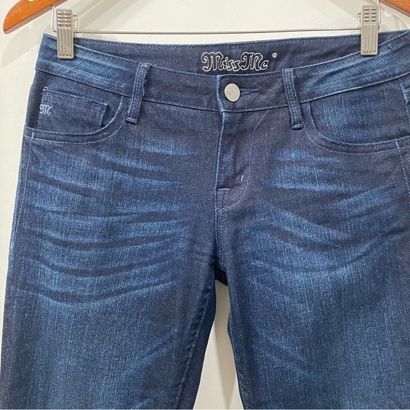Miss Me Megan Dark Blue Low cut Stretch Denim Bootcut Flap Jeans 28 - Picture 3 of 15